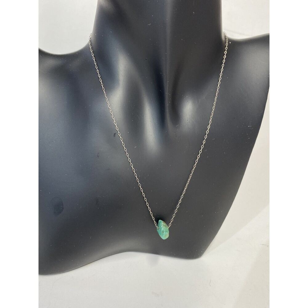 Childs Turquoise Chip Necklace on Silver Tone Chain Southwestern Jewelry 15 in